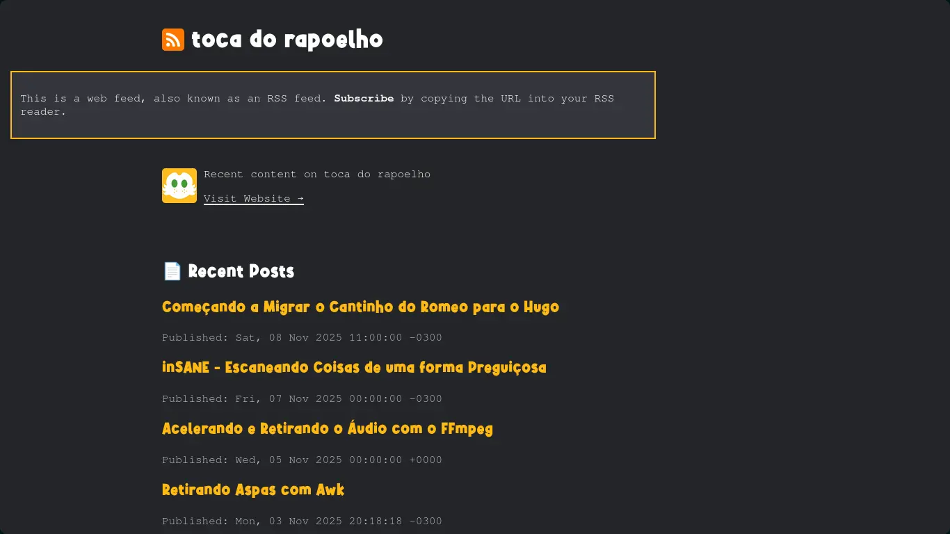 Feed RSS gerado pelo Hugo Feed RSS gerado pelo Hugo