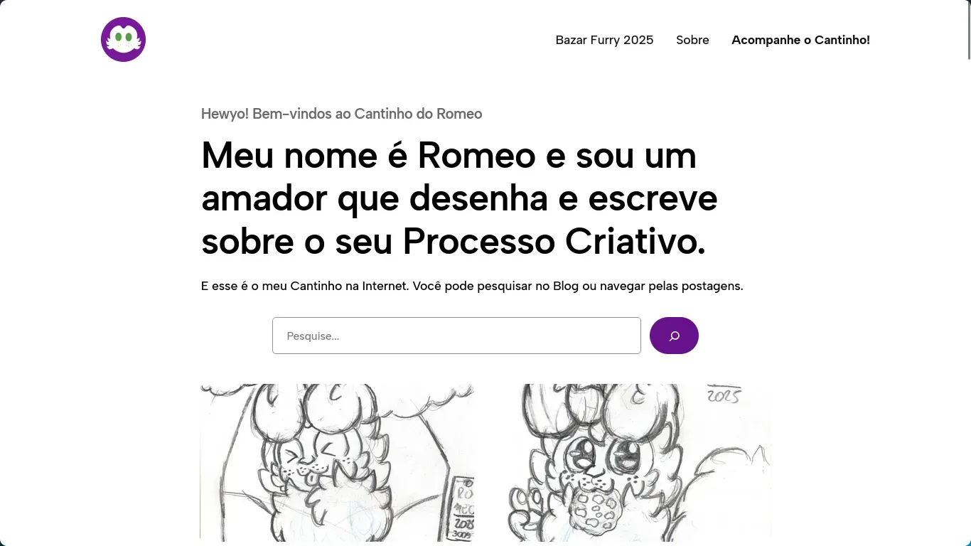 A paǵina inicial do Cantinho do Romeo no Wordpress com o tema Kitty A paǵina inicial do Cantinho do Romeo no Wordpress com o tema Kitty