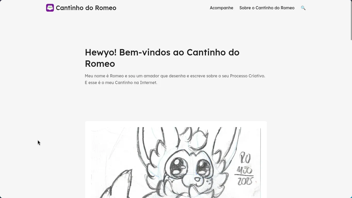 A paǵina inicial do Cantinho do Romeo no Hugo com o tema PaperMod A paǵina inicial do Cantinho do Romeo no Hugo com o tema PaperMod