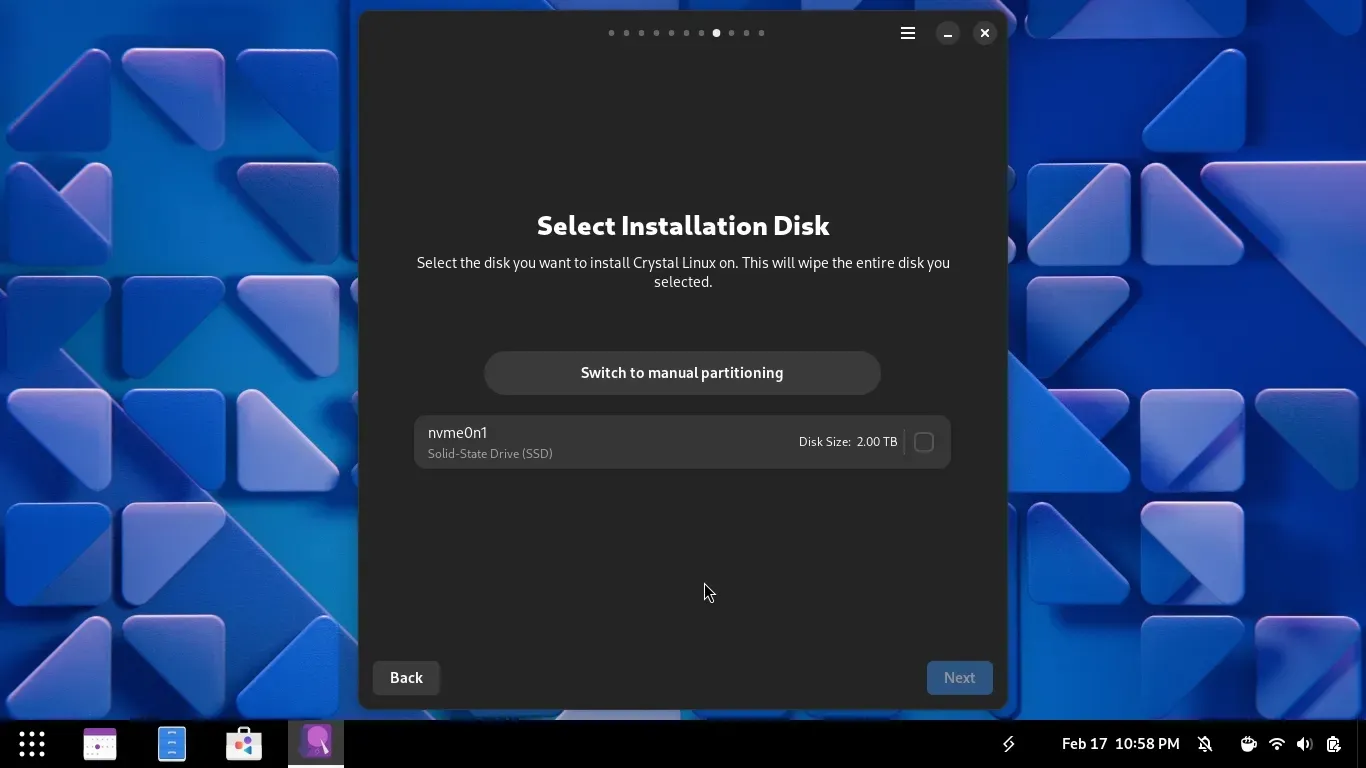 Particionamento Automático, bem útil se você vai instalar apenas o Crystal Linux sem separar a /home Particionamento Automático, bem útil se você vai instalar apenas o Crystal Linux sem separar a /home