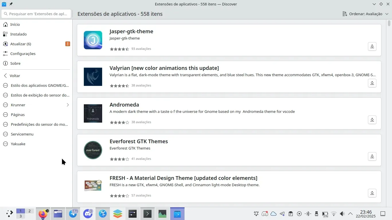 Extensões dos Aplicativos do KDE podendo ser instaladas diretamente da Discover Extensões dos Aplicativos do KDE podendo ser instaladas diretamente da Discover