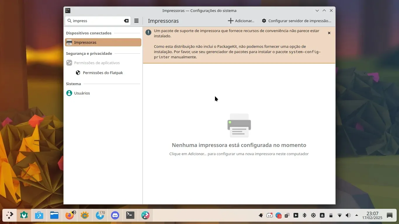 ... porém, o painel de Configurações da Impressora não estava funcionando … porém, o painel de Configurações da Impressora não estava funcionando