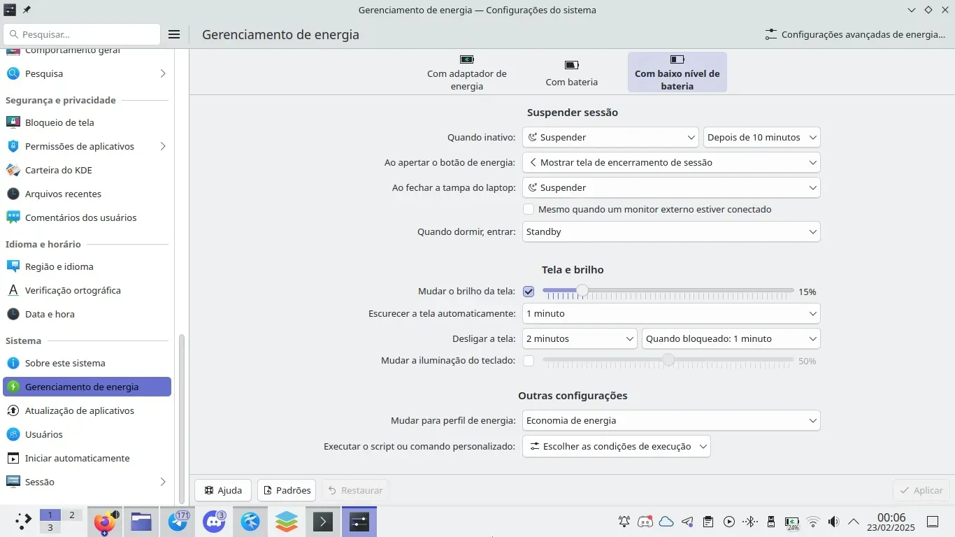 Configurações de Energia quando o Notebook está com Bateria Baixa Configurações de Energia quando o Notebook está com Bateria Baixa