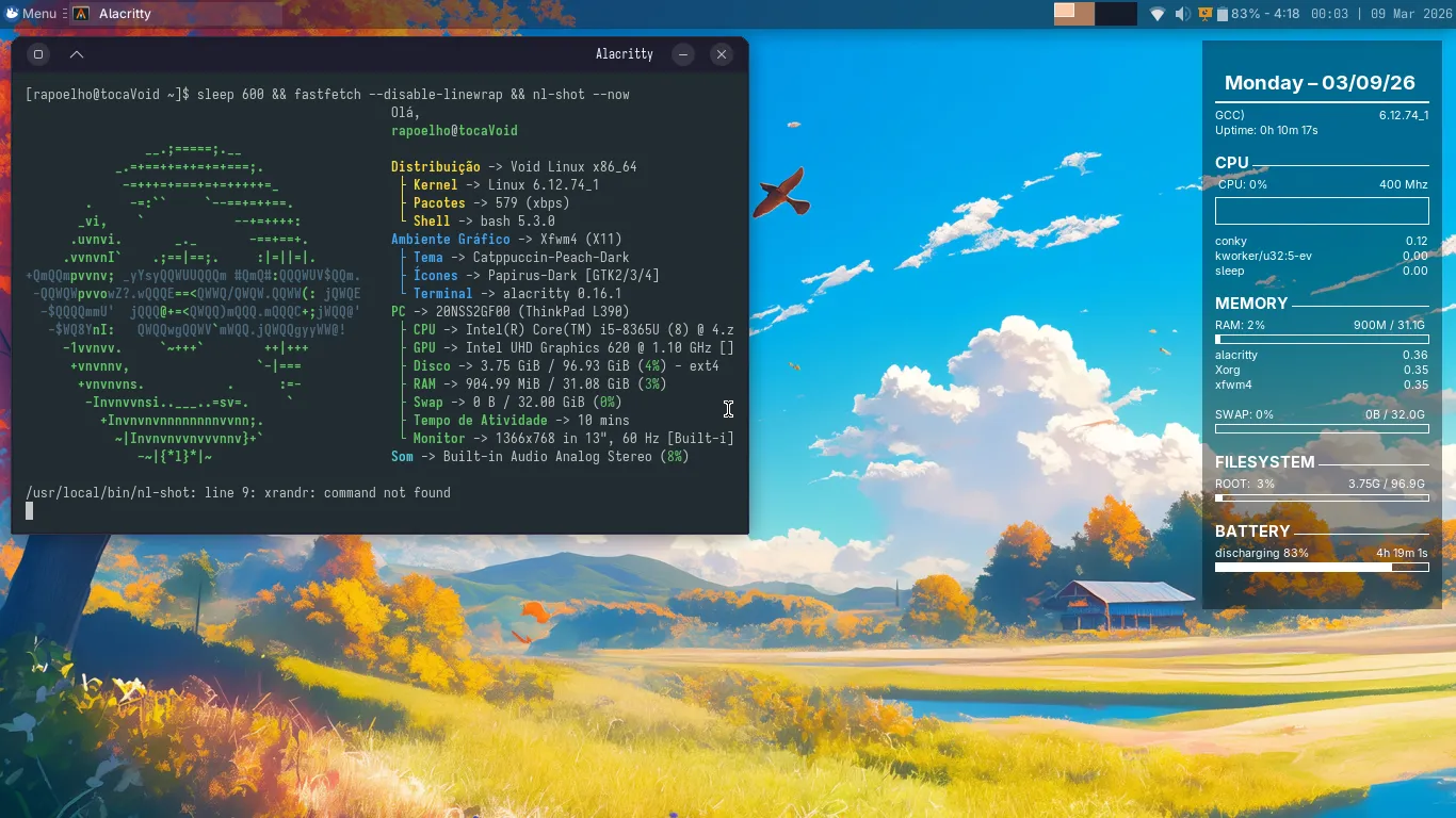 New Look: Testando o consumo de RAM do Alpine, Arch e Void com XFCE