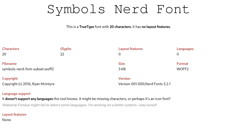 A Symbols Nerd Font com apenas vinte caracteres A Symbols Nerd Font com apenas vinte caracteres