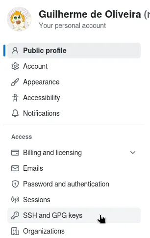 Acessando o local onde a chave será adicionada Acessando o local onde a chave será adicionada