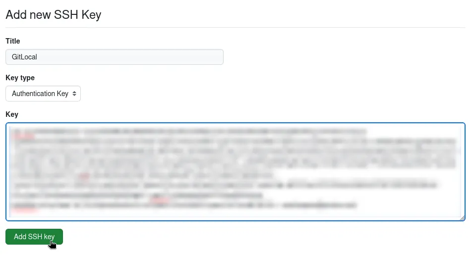 Finalmente adicionando a nova chave Finalmente adicionando a nova chave
