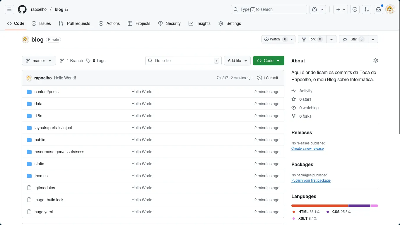 Todos os arquivos do Hugo estão no Github Todos os arquivos do Hugo estão no Github