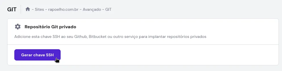 ... clique para gerar a nova chave SSH para usar na Hostinger... … clique para gerar a nova chave SSH para usar na Hostinger…