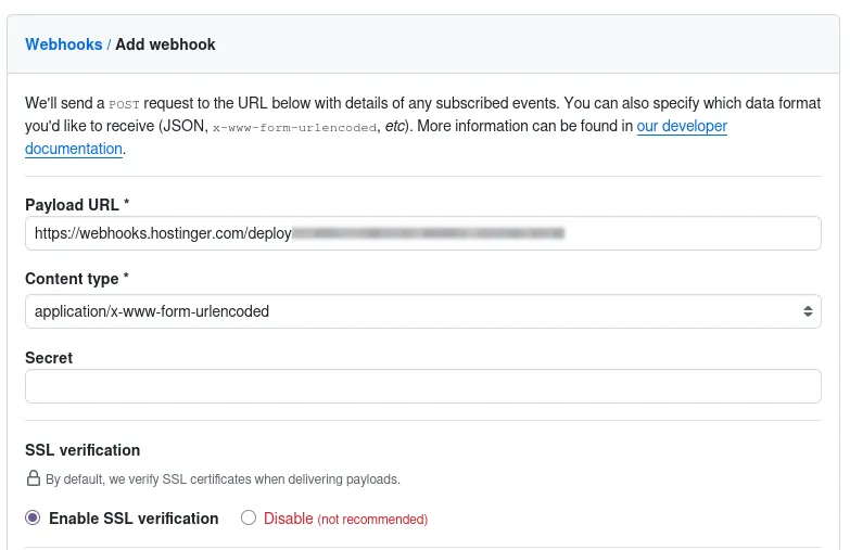 Por fim, adicione o webhook da Hostinger no Github Por fim, adicione o webhook da Hostinger no Github