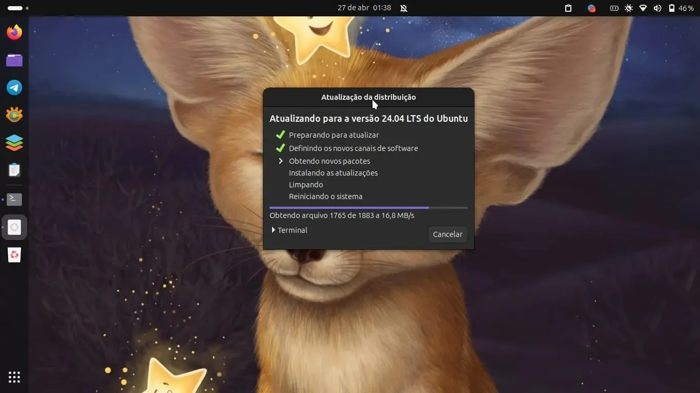 No começo, a velocidade de Download estava baixa, mas depois acelerou No começo, a velocidade de Download estava baixa, mas depois acelerou