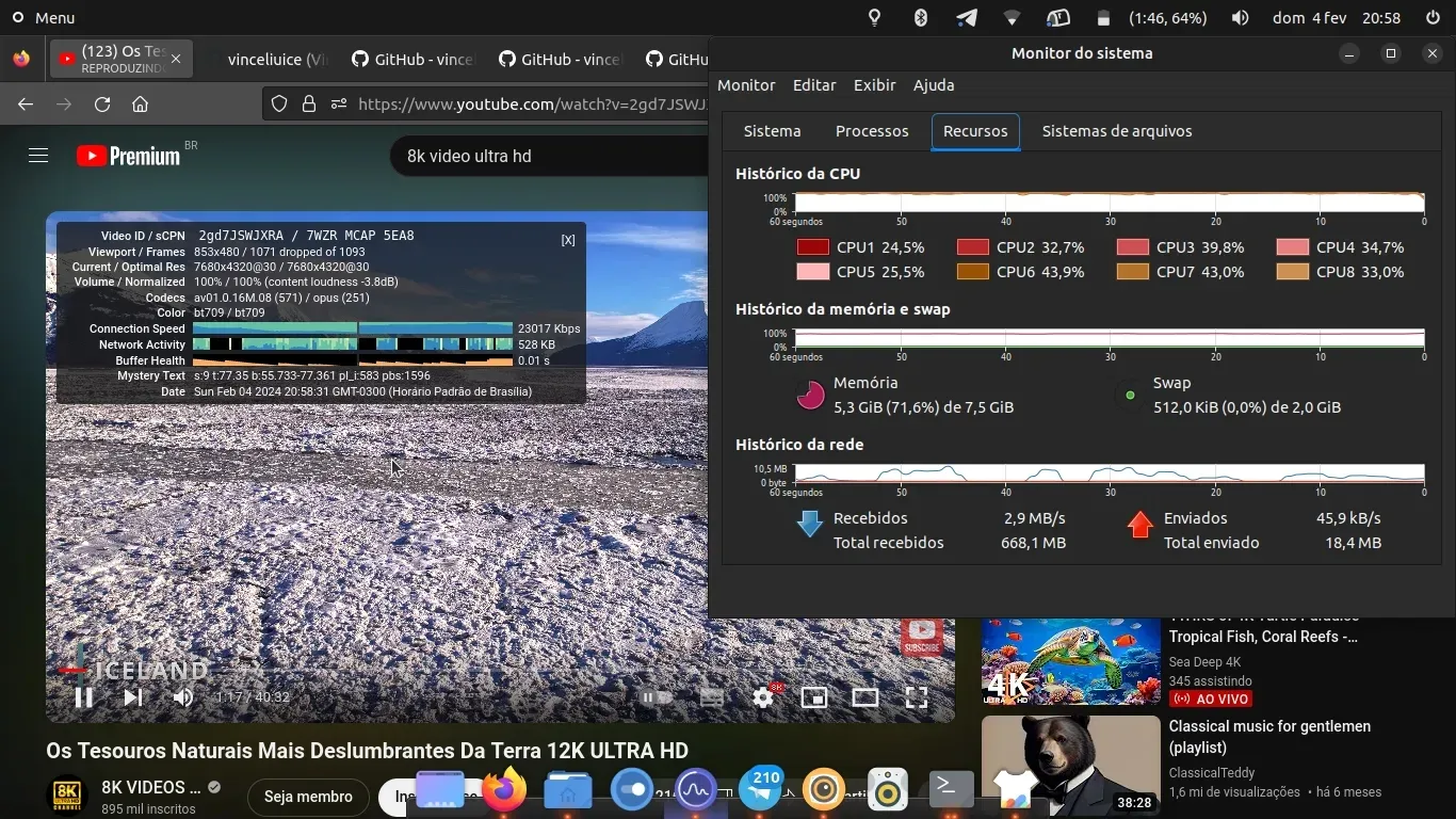 100% de CPU com um vídeo a 8K. Claro, exagerei um pouco.